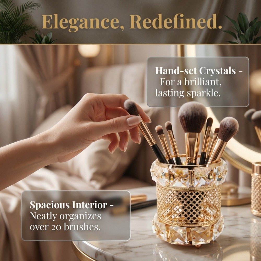 Luxury Skincare And Makeup Brands - Aufbewahrungsbehälter Gold Make-up Pinselhalter Organizer Kristall