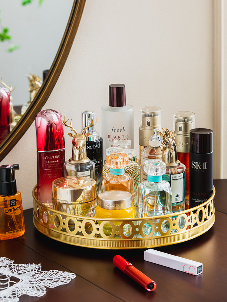 High Luxury Skincare - Luxuriöses Spiegeltablett aus Messing, drehbar, zur